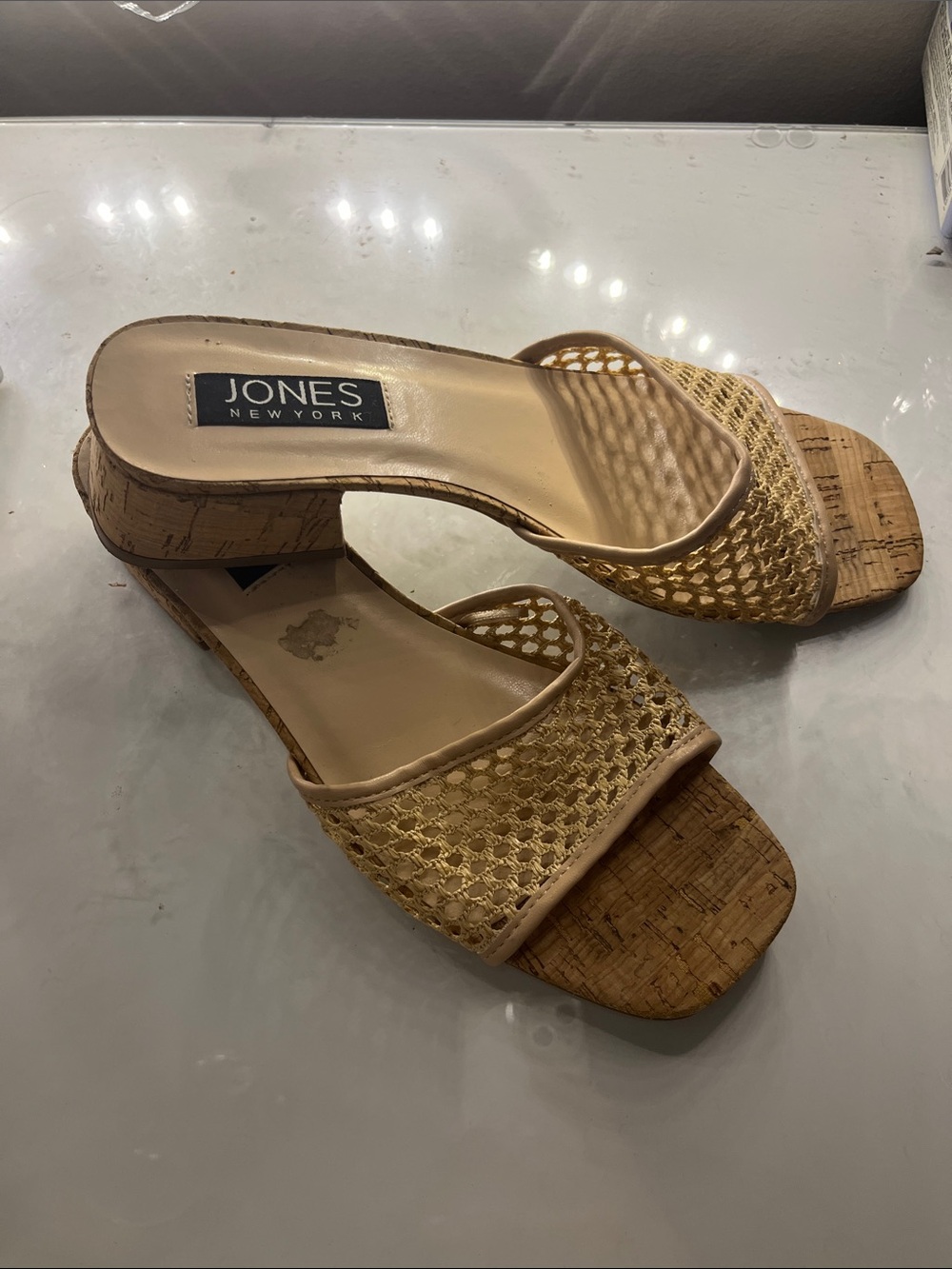 Jones New York Beige Woven Cork Slide Mules